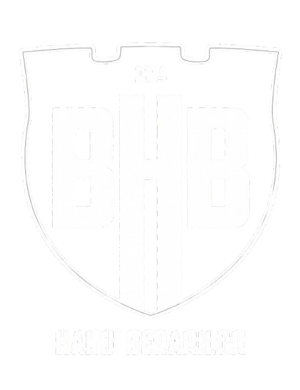 Logo: black shield with white border, large white 'BHB' initials, small '1914' above, and bottom motto text in white.